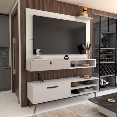 Imagem de Rack com Painel para TV Até 50 Polegadas Carter 2 Portas Branco - Panorama Móveis