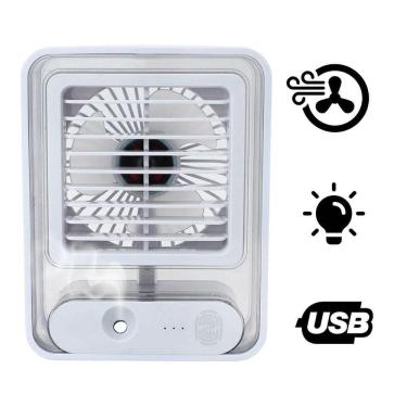 Imagem de Ventilador Portatil Umidifcador Luminaria Usb De Mesa 3 Velocidades Branco