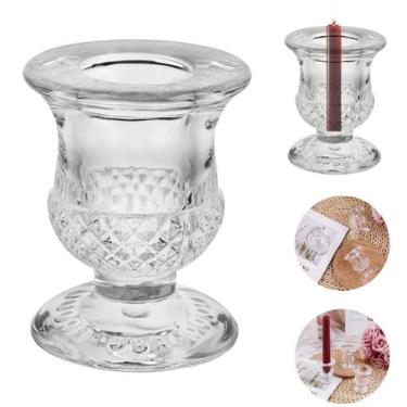 Imagem de Castiçal De Vidro Porta Vela Transparente Enfeite Decoração - Freecom