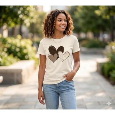 Imagem de Camiseta 3 Coração Feminina Básica Algodão - Ferracioli Oficial, Off w
