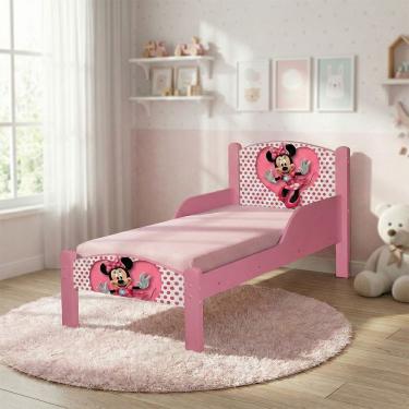 Imagem de Cama Infantil Baixa Modelo Mini Com Pés De Madeira Conforto E Segurança - Minnie Rosa