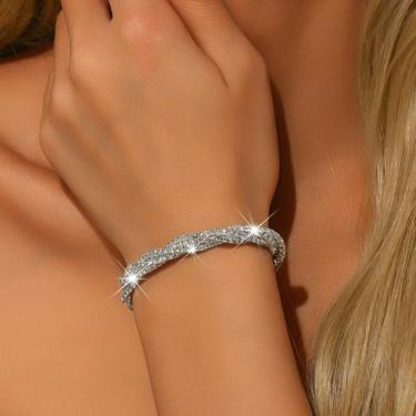 Imagem de Bracelete Zirconia Prata Cristais Multi-Fio Brilhante Sofisticada Puls