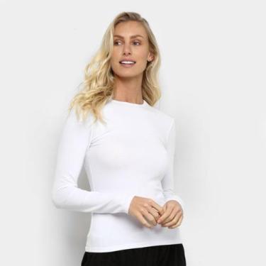 Imagem de Blusa Feminina Básica Manga Longa Branca - Tetéia Modas 