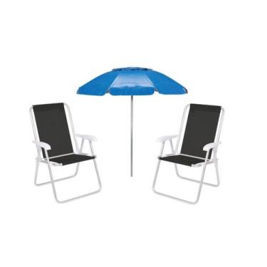 Imagem de Kit  1 Guarda Sol Azul 2m + 2 Cadeiras 2181 Preta Mor