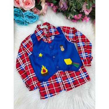 Imagem de Camisa Junina Xadrez São João Colete Azul - JUNINOS, 12, Vermelho