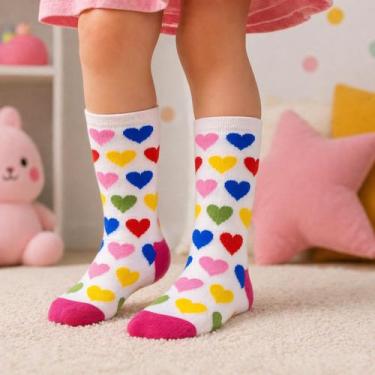 Imagem de Meia Duck Galochita Menina Infantil com Desenhos Coloridos Cor:Coração