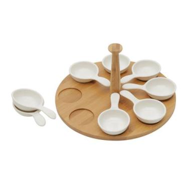 Imagem de Petisqueiras de Porcelana e Suporte De Bamboo Wolff 25x13cm
