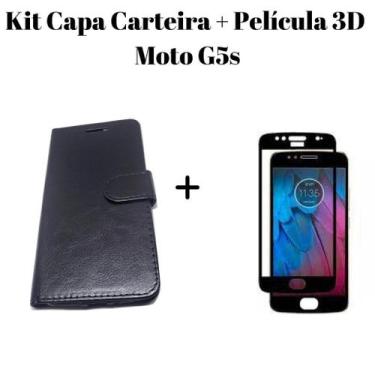 Imagem de Kit combo Capa carteira + Película 3D Moto G5s, G7 Play, G7 Plus, G7 P