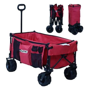 Imagem de Carrinho de Carga Dobrável Multiuso 80KG para Camping com Estrutura Leve e Abertura Traseira Total Vermelha Nautika