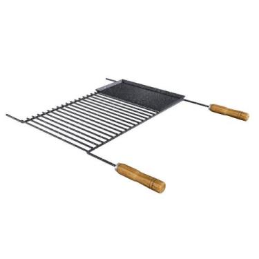 Imagem de Grelha Para Churrasco Esmaltada Barra Redonda Com Chapa Auxiliar 70x58
