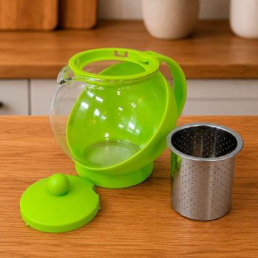 Imagem de Chaleira de Vidro com Infusor Coador em Aço Inoxidável para Chá e Café 750ML Verde Claro