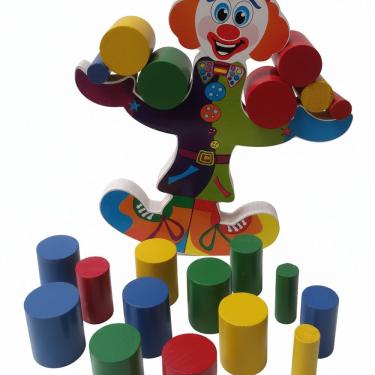 Imagem de Brinquedo Educativo Palhaço Equilibrista de MDF e Pinus 21 Peças Colorido 23x20