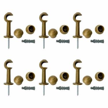 Imagem de Kit 6 Suportes Para Varão De Cortina 19mm Com Ponteiras E Buchas PVC R