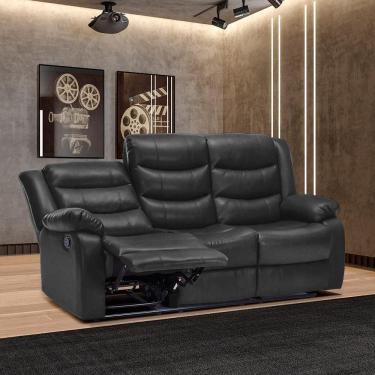 Imagem de Poltrona Reclinável 3 Lugares Hollywood G94 com Massagem e Aquecimento Pu Preto Gran Belo