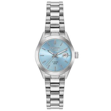 Imagem de Relógio Feminino Aço Azul Automático Clássico em Aço Inox com Mostrador Azul e Fecho Dobrável Séculus