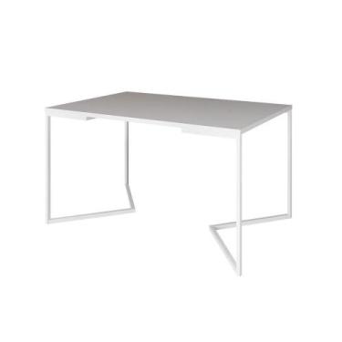 Imagem de Mesa Jantar Industrial Branca Retangular 137X90Cm Base V Ferro Branco 