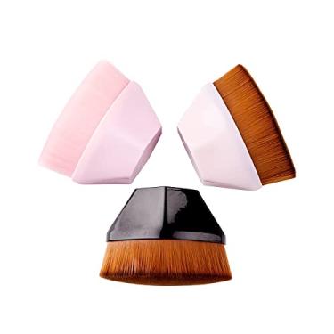 Imagem de Pincel de base para maquiagem, blush facial hexagonal Kabuki, blush, líquido para misturar líquidos, cremes ou cosméticos em pó impecáveis com estojo portátil, 3 peças