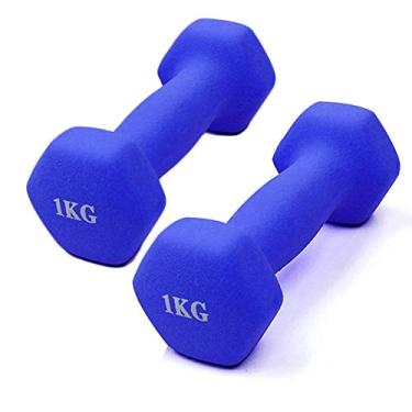 Imagem de Conjunto de halteres fitness de 1 kg, superfície fosca, antiderrapante, para homens e mulheres, exercícios esportivos, pesos, equipamentos de musculação, azul