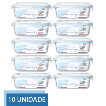 Imagem de Conjunto 10 Potes 640ml Vidro Hermético 4 Travas Marmita