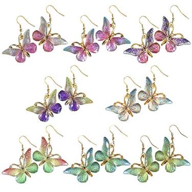 Imagem de 8 pares de brincos de borboleta, brincos de acrílico leve colorido para mulheres e meninas, joias modernas, conjuntos de brincos