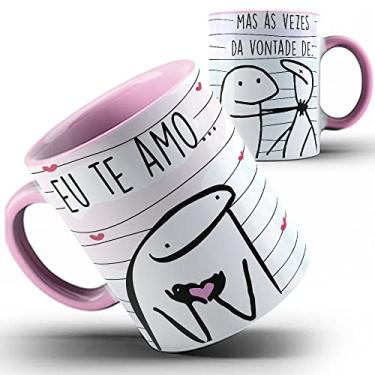 Imagem de Caneca rosa Flork Eu te Amo Mas as vezes dá Vontade de