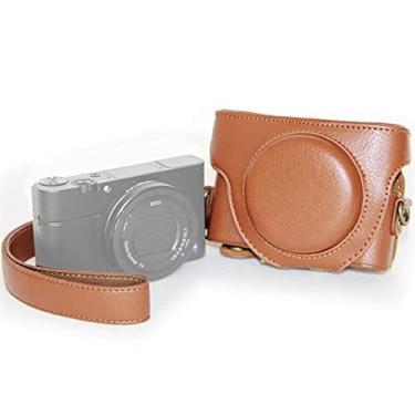 Imagem de HONGYAN capa da câmera Saco de caso de câmera de couro pu retro pu com alça para Sony RX100 m3 / m4 / m5 acessórios para câmera
