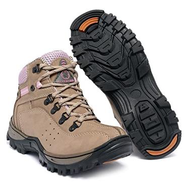 Imagem de Bota Coturno Adventure Couro Feminino e Masculino (35, Bege c/Rosa)