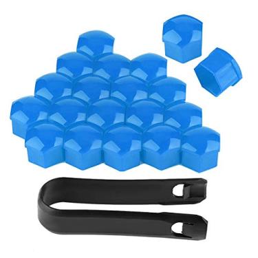 Imagem de Tampas de porca, 20 peças de 17 mm tampa de porca de roda de porca de roda hexagonais capas de porca de pneu com conjunto de ferramentas de remoção para carros (azul)