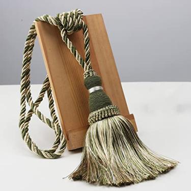 Imagem de 1 peça de poliéster borla tiebacks suporte de cortina feito à mão para decoração corda cortina pendurada bolas para sala de estar accessori, verde, 1 peça