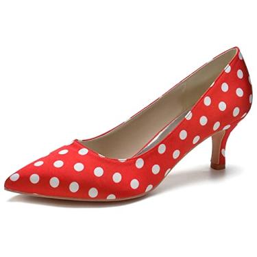 Imagem de Sapatos de noiva de cetim feminino sapatos de salto pontudo de salto alto marfim sapatos sociais 35-43,Red,10 UK/43 EU