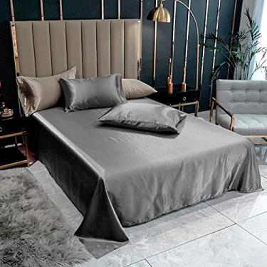 Imagem de Lençol Superior Casal Queen Com 2 Fronhas Cetim Seda Cinza