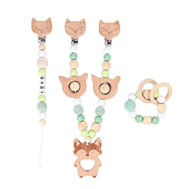 Imagem de Tingpai Clipe de chupeta de bebê com de madei brinquedos de dentição fofos desenhos animados calmante mo edor pulsei de mão carrinho de criança alça de arnês pa meninos meninas