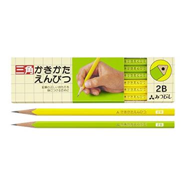 Imagem de Lápis Mitsubishi Pencil K45632B Kakikata, eixo triangular, 2B, verde-amarelo, 1 dúzia