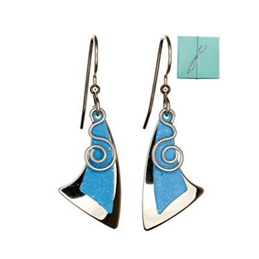 Imagem de Silver Forest Conjunto de brincos de bobina de fio prateado com gota triangular em camadas com caixa de presente Nexus e fita, Metal, Não conhecido