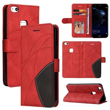 Imagem de Capa carteira Huawei P10 Lite, compartimentos para porta-cartões, fólio de couro PU de luxo anexado à prova de choque capa flip com fecho magnético com suporte para Huawei P10 Lite (vermelho)