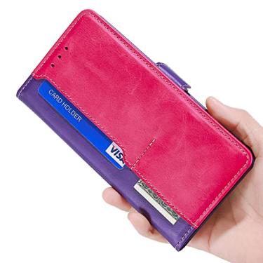 Imagem de DENSUL Capa carteira para Sony Xperia 5 IV, capa de couro PU vintage com slots de cartão fecho magnético suporte fólio capa de telefone à prova de impacto para, roxa