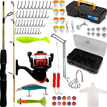 Imagem de Kit De Pesca Completo Vara 1,20m + Molinete, Capa de Chuva e Acessórios