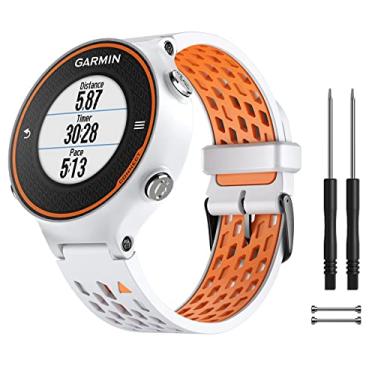 Imagem de CUZOW Para Garmin Forerunner 235/Forerunner 620/735XT/220/230/630/Approach S20/S6/S5, pulseira de relógio de silicone macio duas em uma cor, branco e laranja