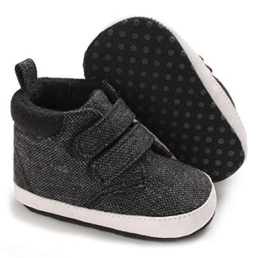 Imagem de Babelvit Tênis de lona para bebês meninos e meninas com sola macia brilhante cano alto com cadarço unissex para bebês recém-nascidos pré-andador primeiro bebê, 01 Ab/Preto, 3-6 meses