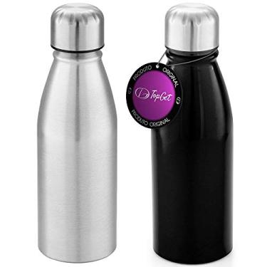 Imagem de Kit 2x Squeeze Alumínio 500 ml Wave TopGet Prata e Preto