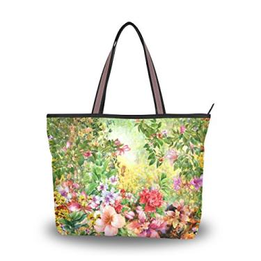 Imagem de Bolsa de ombro feminina My Daily com flores multicoloridas para aquarela grande, Multi, Large