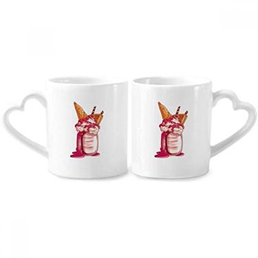 Imagem de Conjunto de canecas de porcelana para casais de biscoito de chocolate com alça de coração