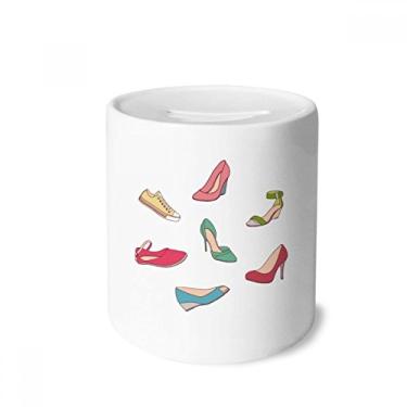 Imagem de DIYthinker Caixa de moedas de cerâmica com estampa de sapatos de salto alto de desenho colorido, porta-moedas para presente