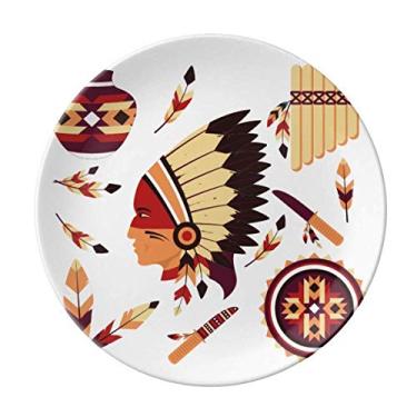 Imagem de Tesoura indiana de pena tradicional americana prato decorativo de porcelana salver louça de jantar