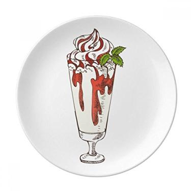 Imagem de Cup Leaves Placa de sorvete vermelha e branca decorativa de porcelana Salver Prato de jantar