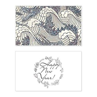 Imagem de China Blue Dragon Wave Line Painting Repeat New Year Festival Greeting Card Bless Message Gift