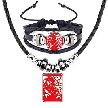 Imagem de Conjunto de joias de couro com pingente de cavalo e animal do zodíaco da China