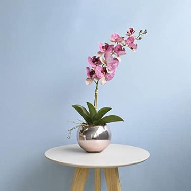 Imagem de Arranjo de Orquídea Artificial Rosa 3D no Vaso de Vidro Rose Gold Médio
