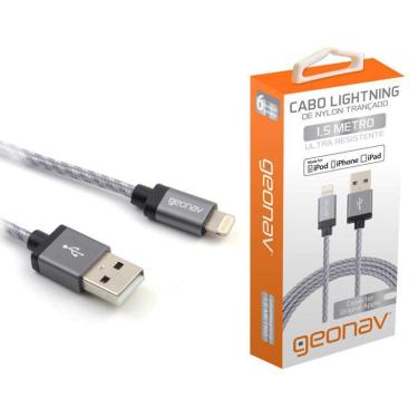 Imagem de Cabo Lightning para USB Compatível com iPhone, iPad, iPod 1,5M - Revestido de Nylon - Geonav LIGH10T
