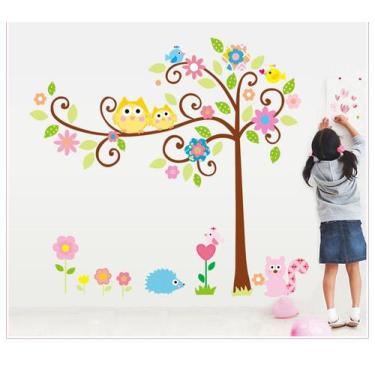 Imagem de Adesivo Decorativo Árvore Colorida Coruja Floral Infantil - Casa Milag